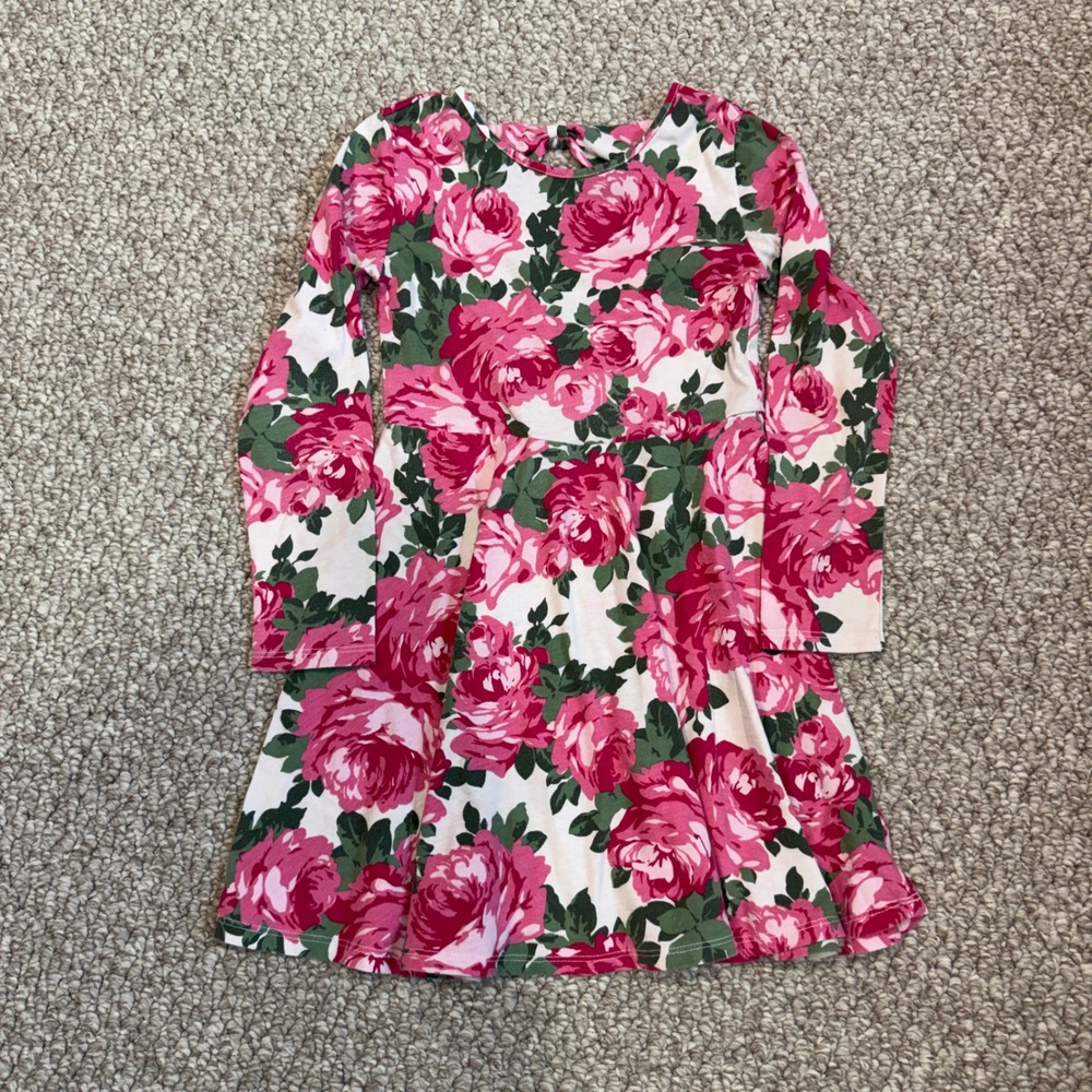 Childrens Place‎ Girls Pink Rose Floral Long Sleeve Skater Dress Size Size 7/8